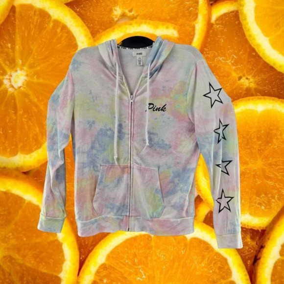 Victoria's Secret Tops - Victoria's Secret Pink Tie Dye Hooded Zipper Sweatshirt‎